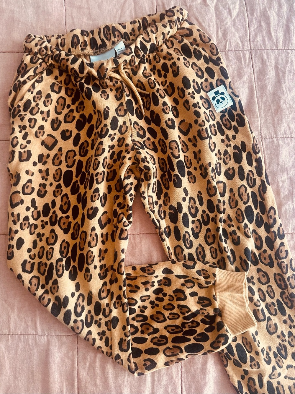 Mini Rodini Leopard Print Joggers in Tan and Black